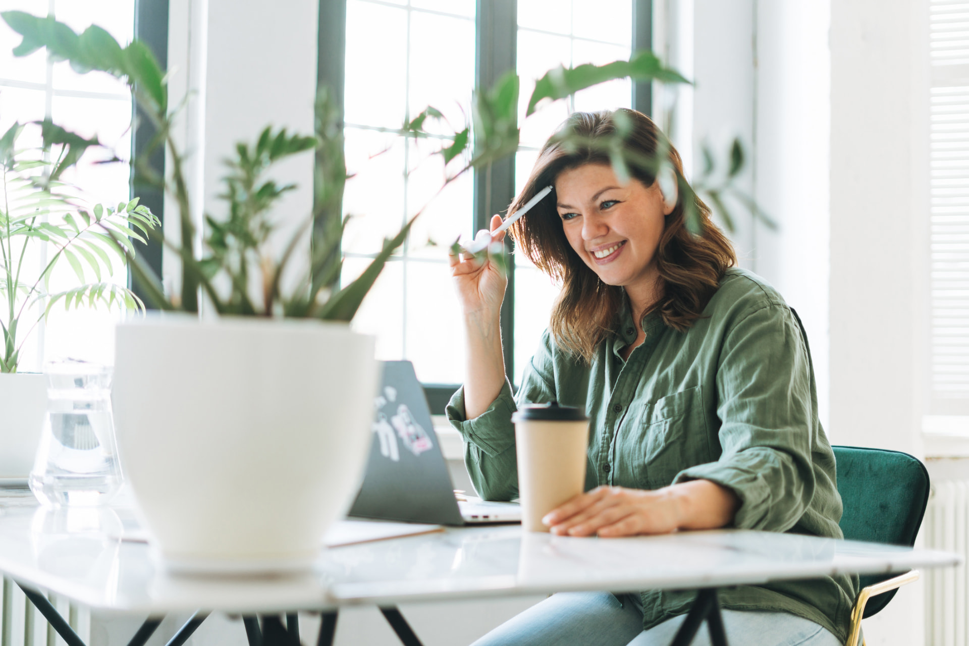 Professional working in a bright office